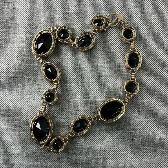 Ann Taylor Dark Green Chunky Gold Tone Rhinestone Statement Necklace Old Money - Picture 10 of 14